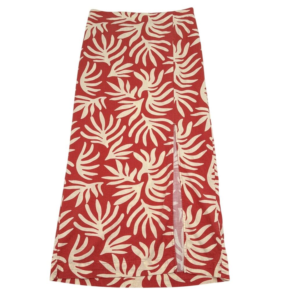 A New Day Tropical Leaf Print Maxi Skirt Size M Vacation Resort Coastal Orange